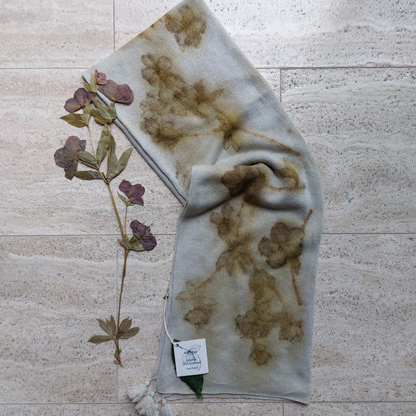 Cashmere Scarf Eco-print - 'Hellebore'
