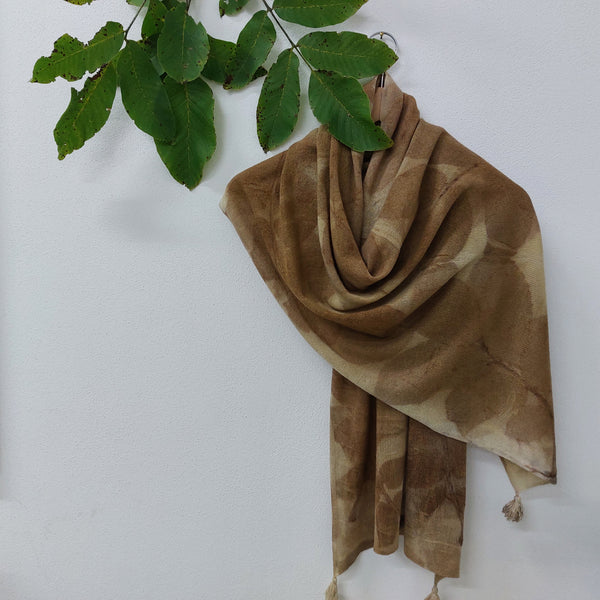 Cashmere Scarf Eco-print-'Walnut Leaf'