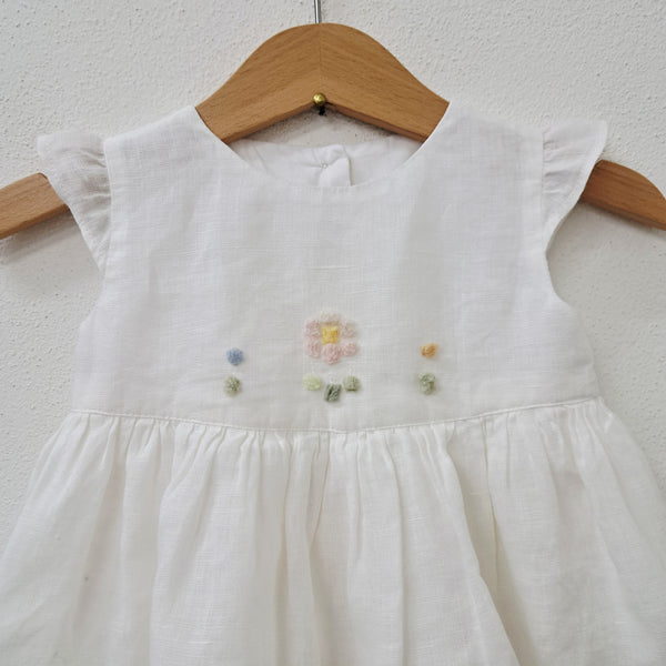 Baby Romper dress 'Pollicino Flowers' Pergamena Linen