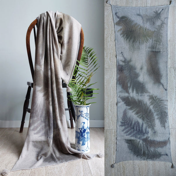 Cashmere Scarf Eco-print-'Fern'