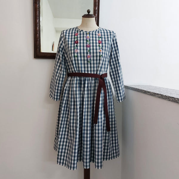 Abito Donna 'Linette 3/4 Fiori' 1x1 Vichy Popeline