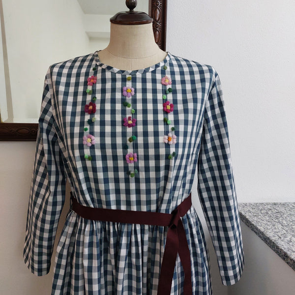 Abito Donna 'Linette 3/4 Fiori' 1x1 Vichy Popeline