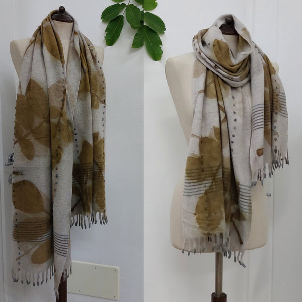 Cashmere Scarf 'Frangia Dots Ecoprint' Walnut
