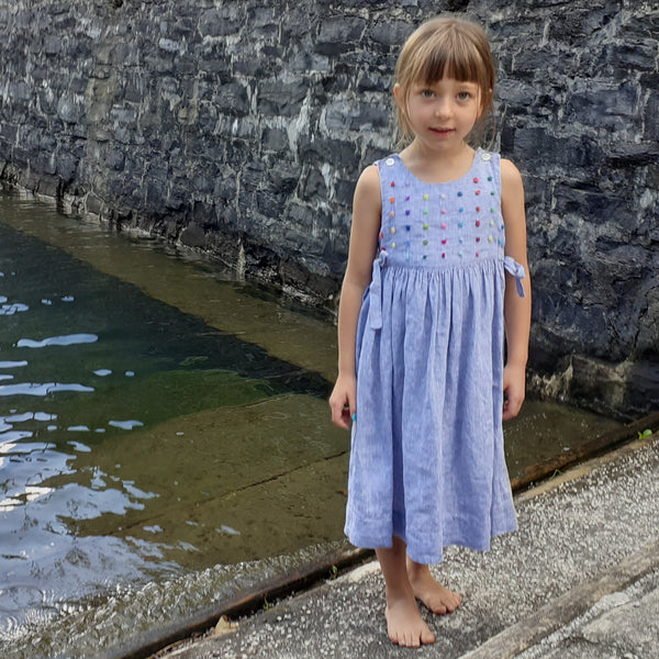 Sample Sale - Girls Dress 'Polline Dots' Linen