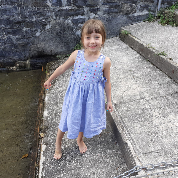 Sample Sale - Girls Dress 'Polline Dots' Linen