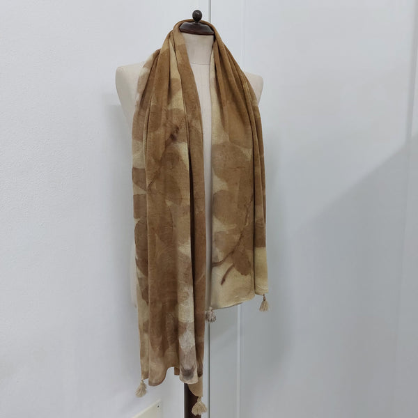 Scarf Eco-print Cashmere - 'Walnut Leaf'