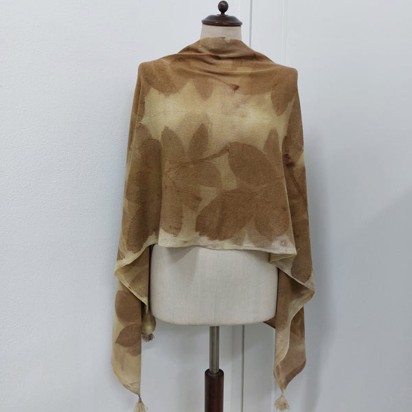 Scarf Eco-print Cashmere - 'Walnut Leaf'