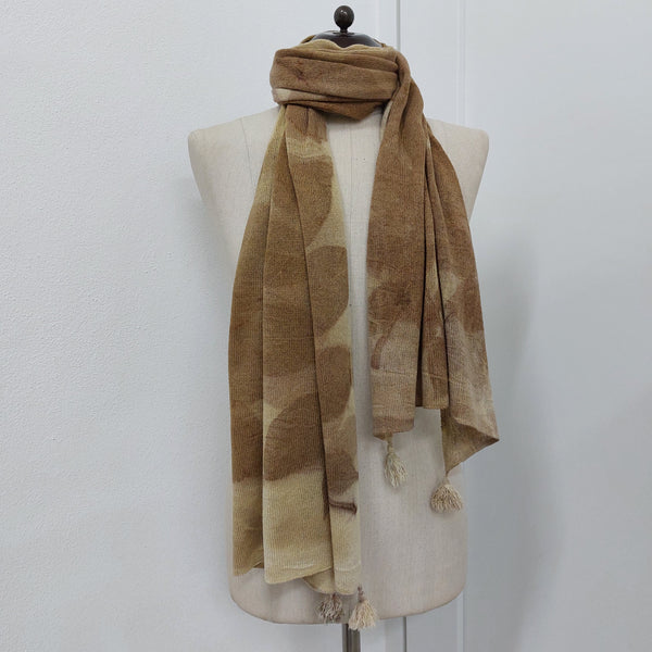 Scarf Eco-print Cashmere - 'Walnut Leaf'