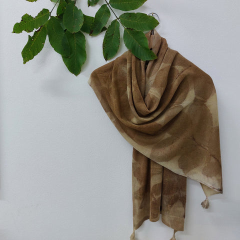 Scarf Eco-print Cashmere - 'Walnut Leaf'