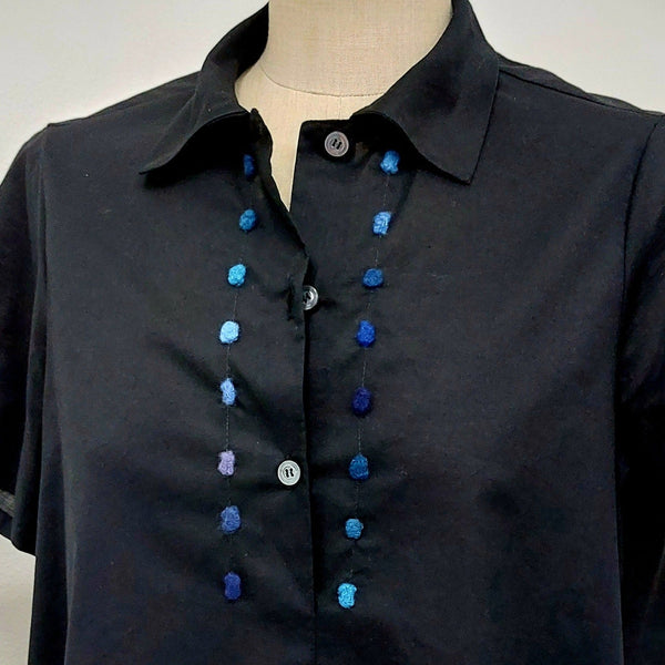 Black with bespoke blue tone embroidery