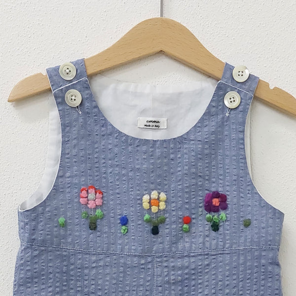 Childs short dungarees 'Saltino Flowers' Cotton Seersucker