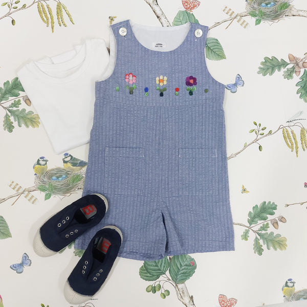 Childs short dungarees 'Saltino Flowers' Cotton Seersucker