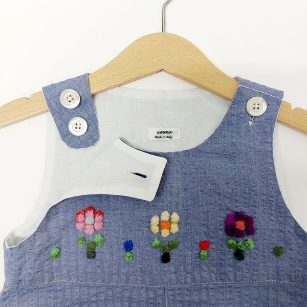 Childs short dungarees 'Saltino Flowers' Cotton Seersucker