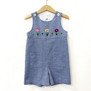 Childs short dungarees 'Saltino Flowers' Cotton Seersucker