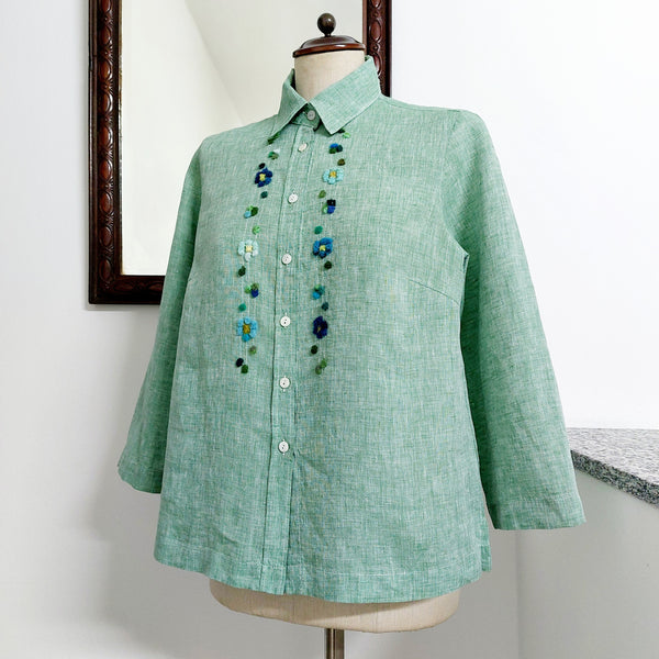 Womens Shirt 'Bettina 3/4 Flowers' Linen