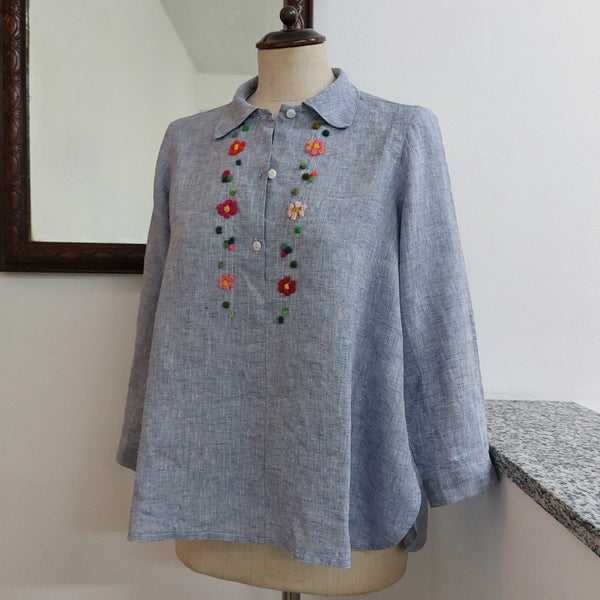 Camicia da donna 'Ally 3/4 Flowers' Lino
