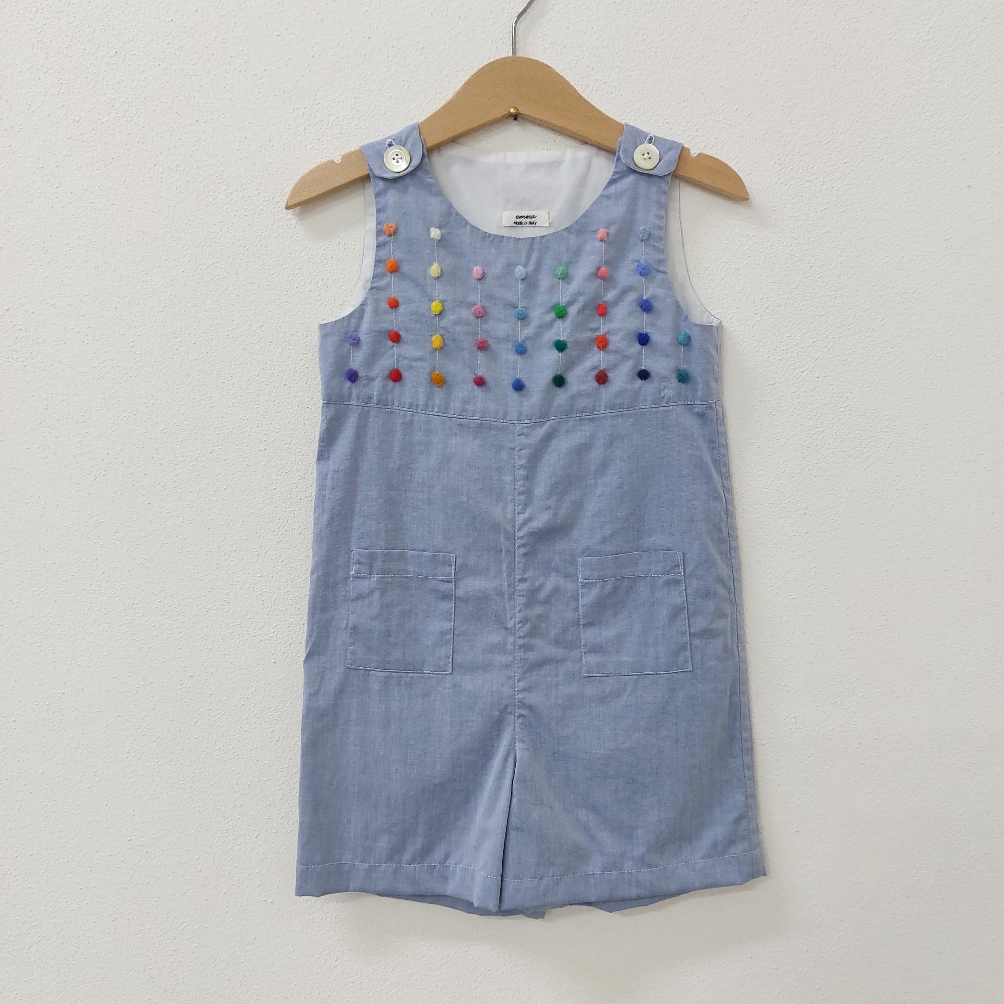 Sample Sale - Childs short dungarees 'Saltino Dots' Cotton Chambray