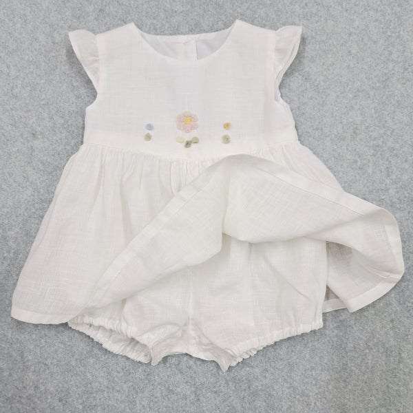 Vestitino Pagliaccetto baby 'Pollicino Flowers' Lino Pergamena 