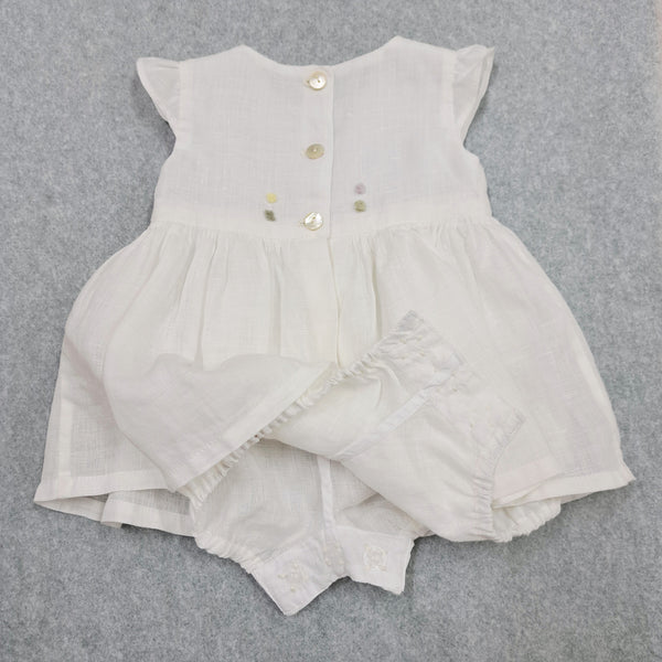 Vestitino Pagliaccetto baby 'Pollicino Flowers' Lino Pergamena 