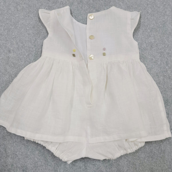 Vestitino Pagliaccetto baby 'Pollicino Flowers' Lino Pergamena 