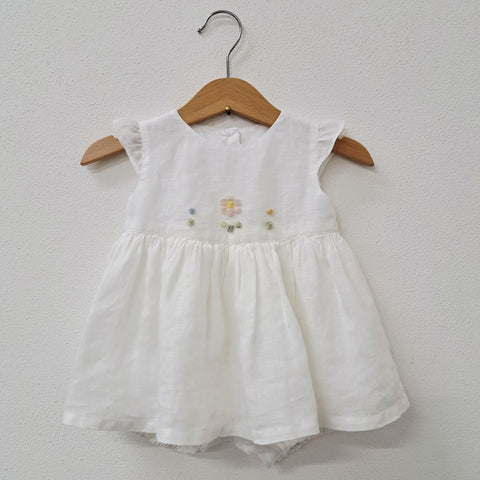 Baby Romper dress 'Pollicino Flowers' Pergamena Linen