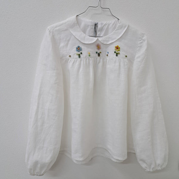 Blusa 'April ML Fiori' in lino Parchment