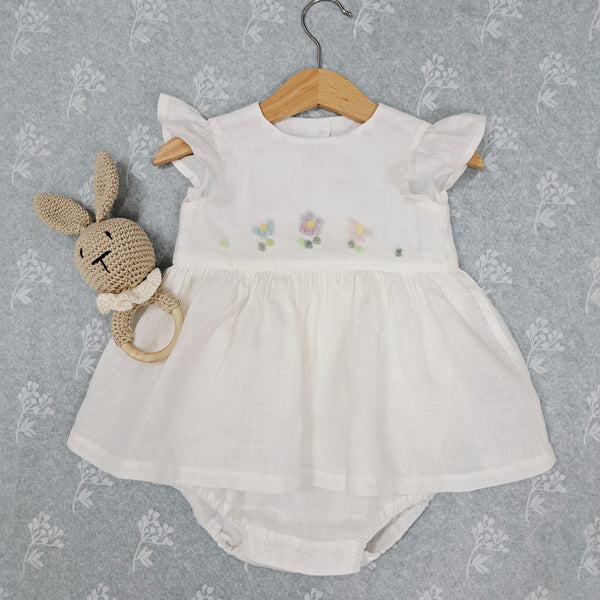 Baby Romper dress 'Pollicino Flowers ' Pergamena Linen
