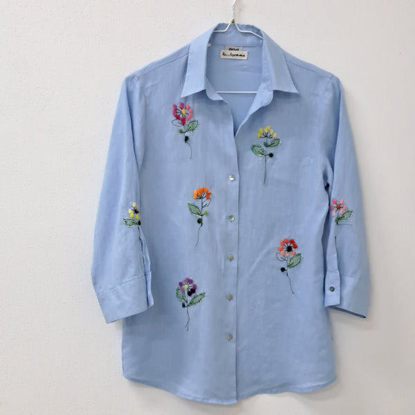 AND camicia - Blu pallido - Fiori stelo