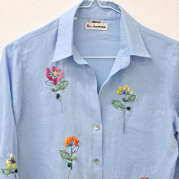 AND camicia - Blu pallido - Fiori stelo