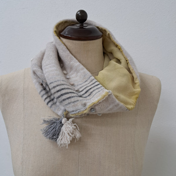 Cashmere Neck warmer 'Lola' Double with Buddleia EcoPrint Silk Lining
