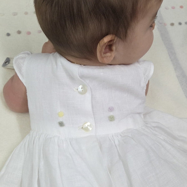 Vestitino Pagliaccetto baby 'Pollicino Flowers' Lino Pergamena 