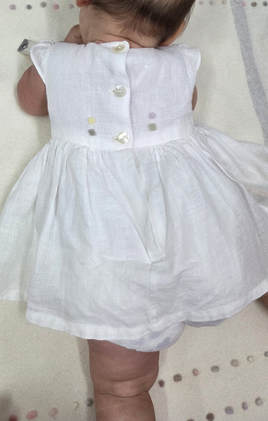 Vestitino Pagliaccetto baby 'Pollicino Flowers' Lino Pergamena 