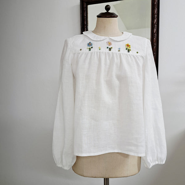 Blusa 'April ML Fiori' in lino Parchment